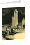 Vintage print of the Chicago Tribune building and truck delivering newspapers by Anonymous