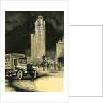 Vintage print of the Chicago Tribune building and truck delivering newspapers by Anonymous