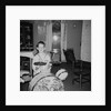 Ten year old boy on drum set, ca. 1969. by Anonymous
