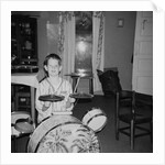 Ten year old boy on drum set, ca. 1969. by Anonymous