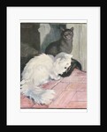 A White and Black Cat Sitting on a City Stoop by Anonymous