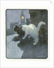 A White and Black Cat Sitting on a City Rooftop by Anonymous