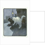 A White and Black Cat Sitting on a City Rooftop by Anonymous