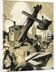 Industrial Construction with Steam Shovel and Laborers by Anonymous