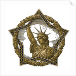Vintage illustration of Lady Liberty in a star and wreath border by Anonymous