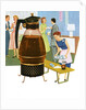 Coffee carafe and housewife serving coffee to guests by Anonymous