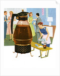 Coffee carafe and housewife serving coffee to guests by Anonymous
