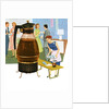Coffee carafe and housewife serving coffee to guests by Anonymous