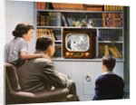 Family Watching Baseball on a New Television. by Anonymous