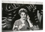 Woman Office Worker on the Phone Distracted by Noise. by Anonymous
