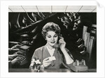 Woman Office Worker on the Phone Distracted by Noise. by Anonymous