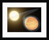 Artist's conception of the searing-hot gas planet WASP-12b (orange orb) and its star by Anonymous