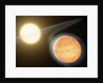 Artist's conception of the searing-hot gas planet WASP-12b (orange orb) and its star by Anonymous