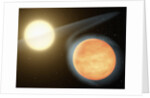 Artist's conception of the searing-hot gas planet WASP-12b (orange orb) and its star by Anonymous