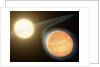 Artist's conception of the searing-hot gas planet WASP-12b (orange orb) and its star by Anonymous
