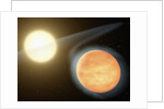 Artist's conception of the searing-hot gas planet WASP-12b (orange orb) and its star by Anonymous