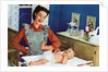 1940s Mother with Her Baby on a Changing Table in a Nursery. by Anonymous