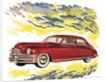 New Red 1940s Car in the Clouds. by Anonymous