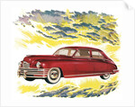 New Red 1940s Car in the Clouds. by Anonymous