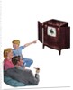 1950s American Nuclear Family Watching a Western of Television. by Anonymous
