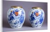 Pair of porcelain Delft blue and white tobacco jars by Anonymous