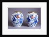 Pair of porcelain Delft blue and white tobacco jars by Anonymous