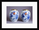 Pair of porcelain Delft blue and white tobacco jars by Anonymous