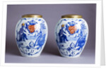 Pair of porcelain Delft blue and white tobacco jars by Anonymous