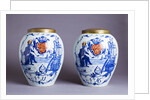 Pair of porcelain Delft blue and white tobacco jars by Anonymous