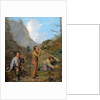 Austrian Hikers Resting and Gathering Spring Water in the Purgstall Mountains by Rudolf Swoboda the Younger