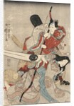 Two actors in the roles of Saitogo Kunitake and a female Buddhist devotee by Anonymous