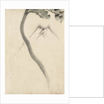 A tree trunk with branch and leaves in the foreground, with view of Mount Fuji in the background by Anonymous