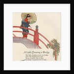 Woman in kimono crossing bridge by Anonymous