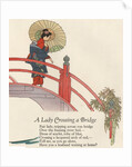 Woman in kimono crossing bridge by Anonymous