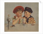 Boy and girl sharing ice cream soda by Anonymous