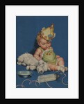 Sleeping baby in party hat with sleeping dog by Anonymous