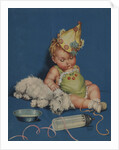 Sleeping baby in party hat with sleeping dog by Anonymous