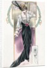 Woman modeling black and white dress and feathered hat by Anonymous
