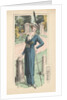 Woman modeling blue dress and feathered hat by Anonymous