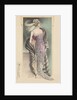 Woman modeling pink evening gown, fur stole and feathered headdress by Anonymous