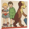 Children watching dog walking doll on leash by Anonymous