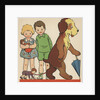 Children watching dog walking doll on leash by Anonymous
