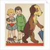 Children watching dog walking doll on leash by Anonymous