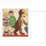 Children watching dog walking doll on leash by Anonymous