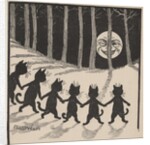 Line of cats in moonlight by Louis Wain