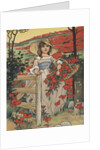 Girl carrying basket with red flowers by Anonymous