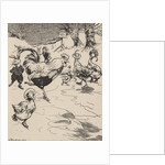 Rabbits, ducks and rooster ice skating on pond by Anonymous