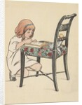 Little girl writing on chair by Anonymous