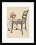 Little girl writing on chair by Anonymous