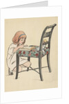 Little girl writing on chair by Anonymous